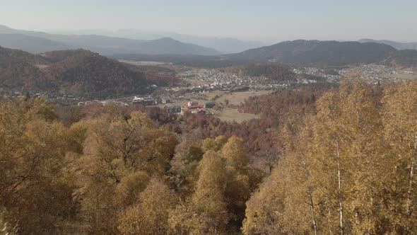 Aerial view of Ski resort Bakuriani. Georgia 2020 autumn