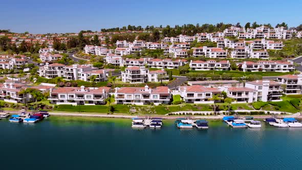 Aerial fly by of Condos on community Lake Mission Viejo