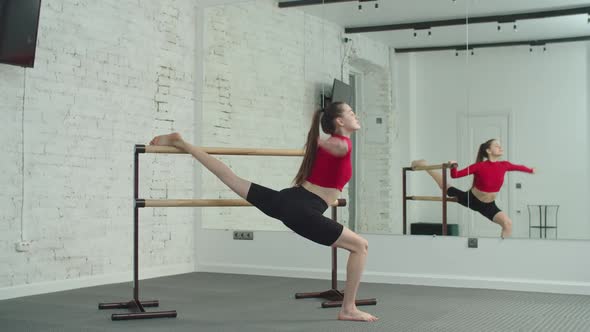 Sporty Female Doing Barre Workout in Fitness Studio