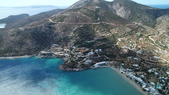 Village of Platis on the island of Sifnos in the Cyclades in Greece from the sky