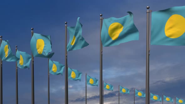The Palau Flags Waving In The Wind  4K