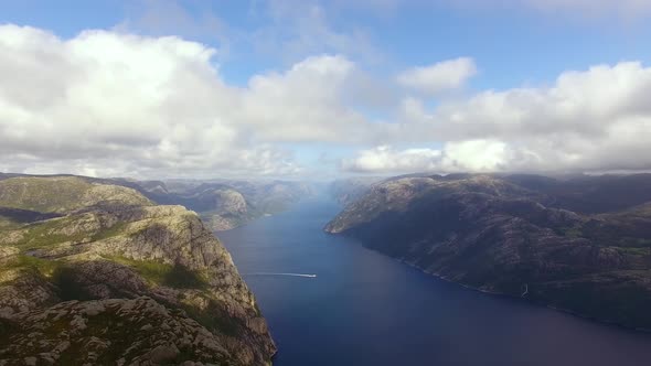 Aerial view of the Lysefjord in Norway in summer