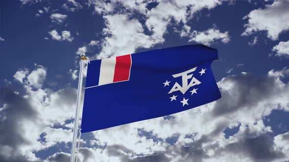 French Southern And Antarctic Lands Flag With Sky 4k