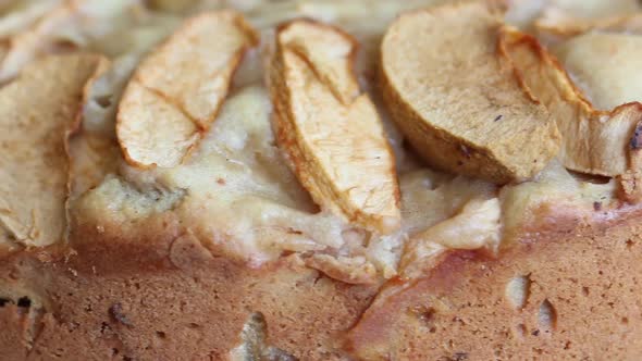 Baked Apple Pie. Cooking Charlotte At Home. The Camera Shoots On A Slider. Close Up.