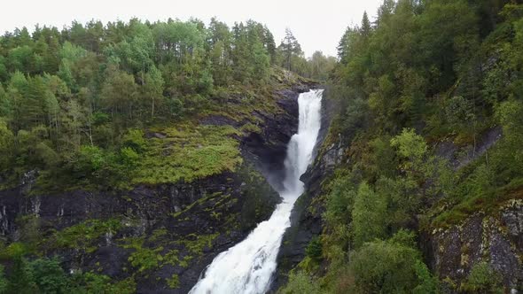 Waterfall Aerial View in Bergen in Norway