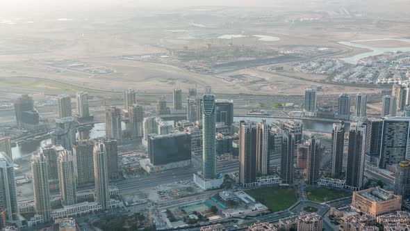 Downtown of Dubai in the Morning Timelapse After Sunrise