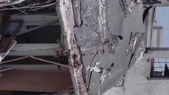 Vertical Video of a Wartorn Building in Ukraine