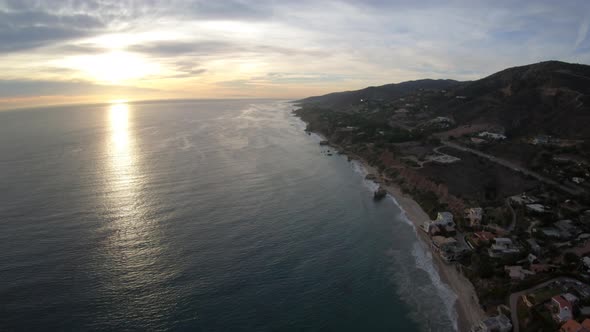 Encinal Canyon And El Matador State Beach Aerial View At Sunset - Malibu California Usa