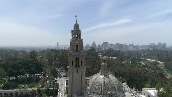 Aerial view of an ornate dome and tower