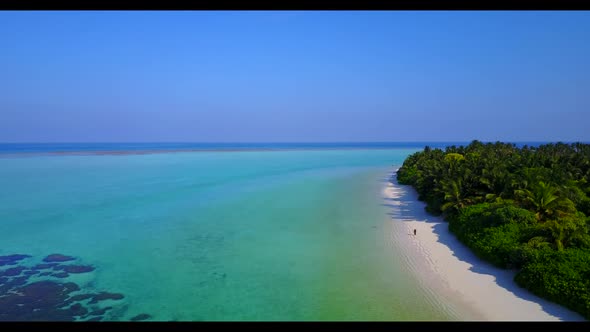 Aerial tourism of paradise sea view beach time by blue ocean with white sandy background of a dayout