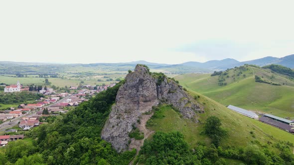 Aerial view of Sovi castle in Surice village in Slovakia