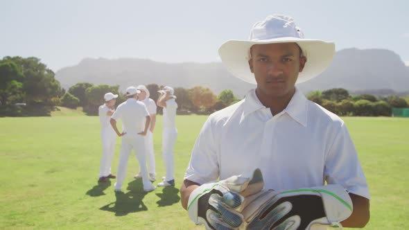 Cricket player looking at the camera