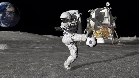 3d Rendering Astronaut on the Moon Playing