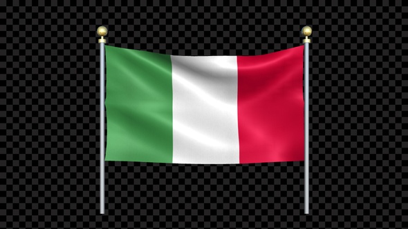 Flag Of Italy Waving In Double Pole Looped