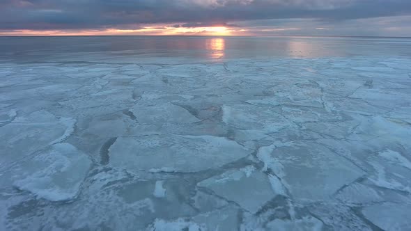 Flying over the frozen White Sea