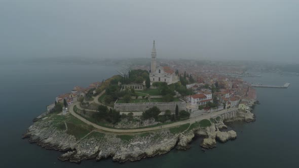 Aerial view of Rovinj and the sea alt