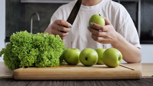 Green Vegan Food on Table Kitchen Background