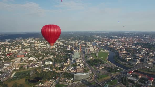 Hot Air Balloon flying over Vilnius, Lithuania