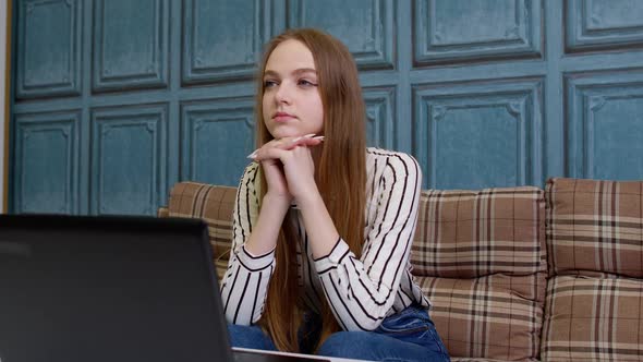 Bored Displeased Businesswoman Working on Laptop Tired of Everything Looking Sadly Depressed