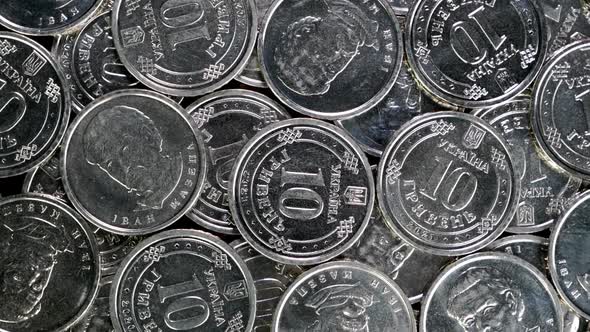 Coins Denomination Ten Ukrainian Hryvnia Rotate Slowly