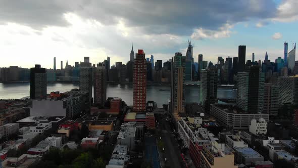 Flying Above Manhattan Buildings New York City