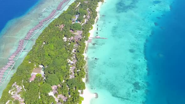 Aerial panorama of island beach break by sea and sand background