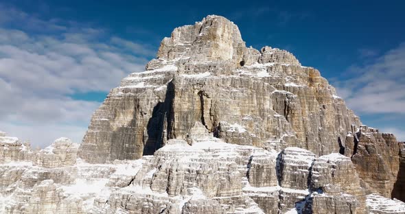 Splendid view of Tre Cime di Lavaredo, the high quality video shows the back of the peaks with a mov