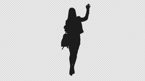 Silhouette of Elegant Woman Walking Gracefully with Bag and Blowing a Kiss alt