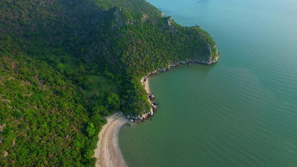 4K Aerial view of drone move on beautiful sea. Flight over ocean, open sea.