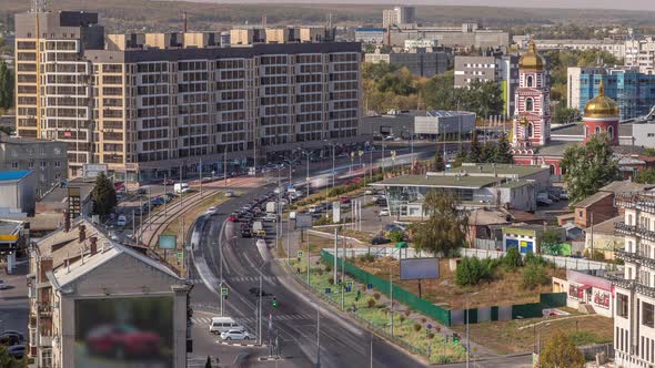 Traffic on the Streets of the City Aerial Timelapse in Kharkov, Ukraine