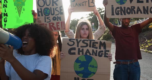 Young people from different culture and race fight for climate change