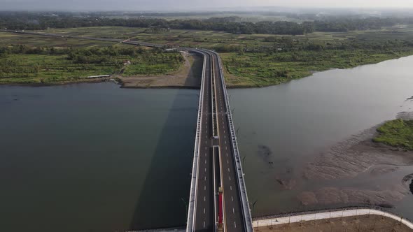 Aerial view, the new bridge of Kretek 2. The bridge that has the Keris icon. The southern causeway o