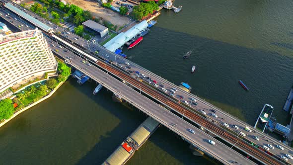 4K : Aerial drone footage of Bangkok skyline