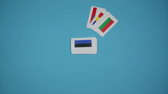 The flags of the European Union form a circle. Stop motion