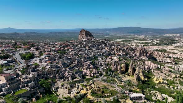 Awesome view of Uchisar Castle at Goreme Historical National Park in Cappadocia, Turkey.