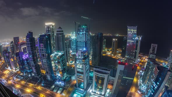 The Skyline of the West Bay Area From Top in Doha Timelapse Qatar