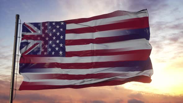 Hawaii and USA Flag on Flagpole