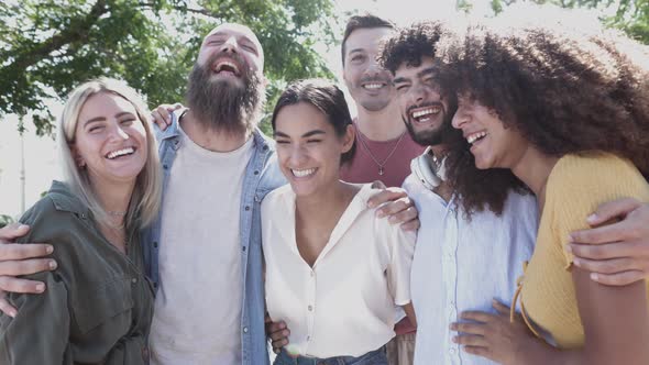 Friendship Concept with Diverse Group of Young Friends Having Fun While Smiling