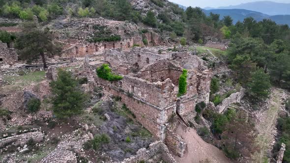 Old ruined city Syedra Turkey Alanya 4K Aerıal Vıew