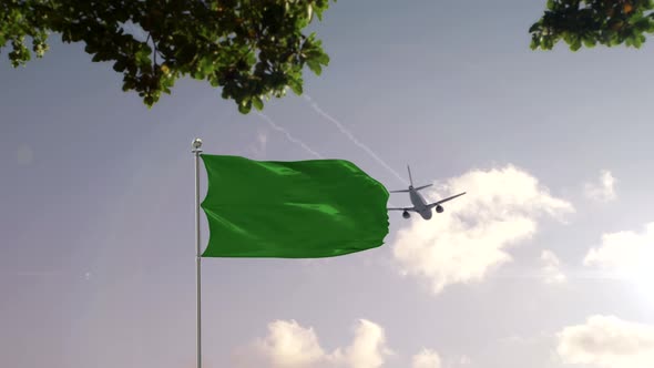 Libya Flag With Airplane And City -3D rendering