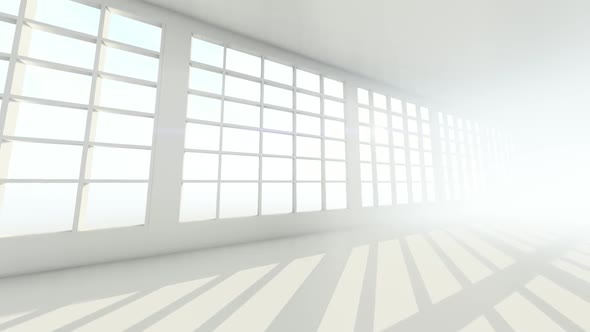 Futuristic Empty White Corridor With Bright Light From Windows 3
