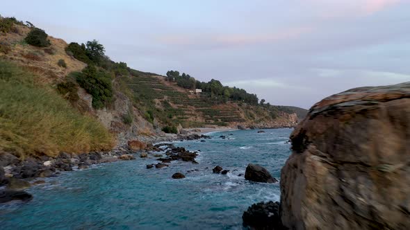 Wild Beach at Dusk Aerial View 4 K Turkey Alanya