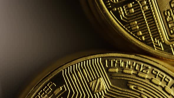 Rotating shot of Bitcoins 