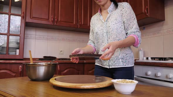 Woman making a cake