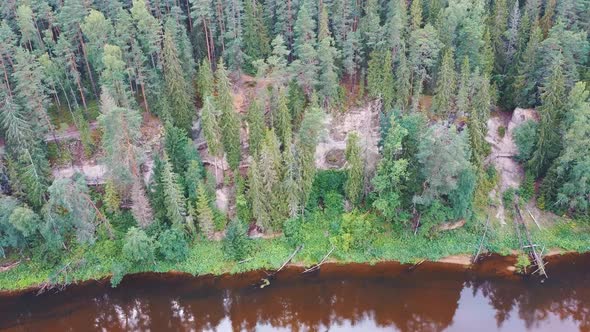 Aerial Shot of the Cliff of Sietiniezis Rock, Latvia. Gauja National Park