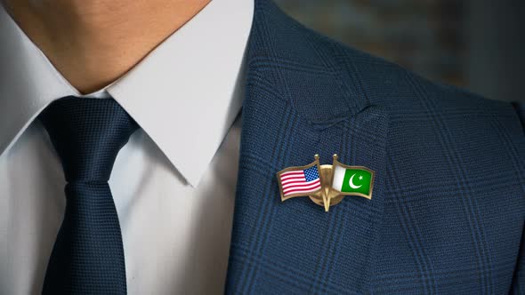 Businessman Friend Flags Pin United States Of America Pakistan