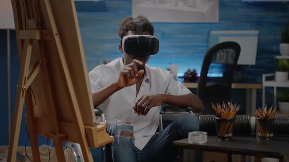 Invalid African American Person Using Vr Goggles for Fine Art