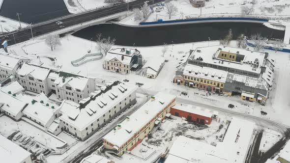 Snowcovered City Center of Minsk From a Height