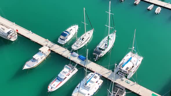 Yachts in the Port Aerial View 4 K Alanya Turkey