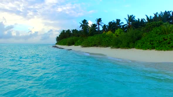 Empty panorama of resort beach by blue sea and sand background before sunset